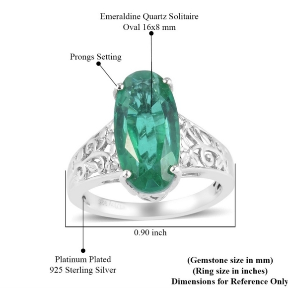 Genuine Emeraldine Quartz Triplet Ring Platinum over Sterling Silver Sz 6! NWT - Picture 4 of 8